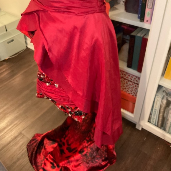 May Queen COUTURE Red Leopard-Contrast Hi-Low Gown - Picture 7 of 11